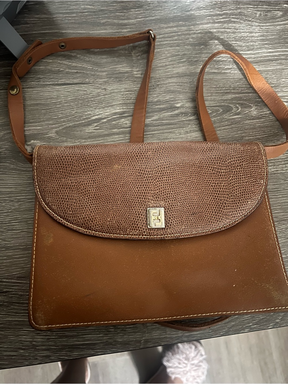 Fendi Brown Leather Crossbody with Textured Flap